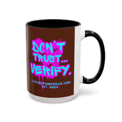 Don't Trust...Verify. Brown Accent Mug by cypherpunkgear.com