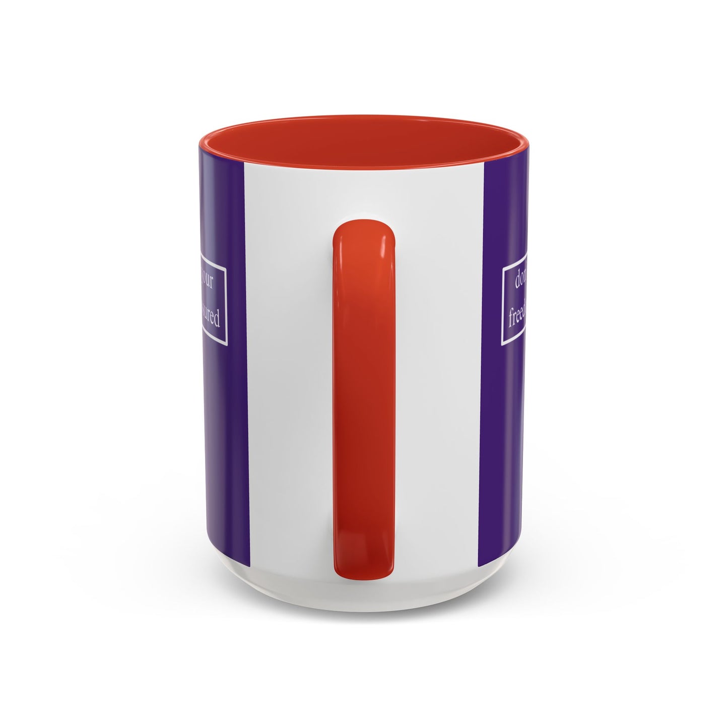 don't assume your freedoms are assured, White font, Dark Purple Accent Mug by cypherpunkgear.com