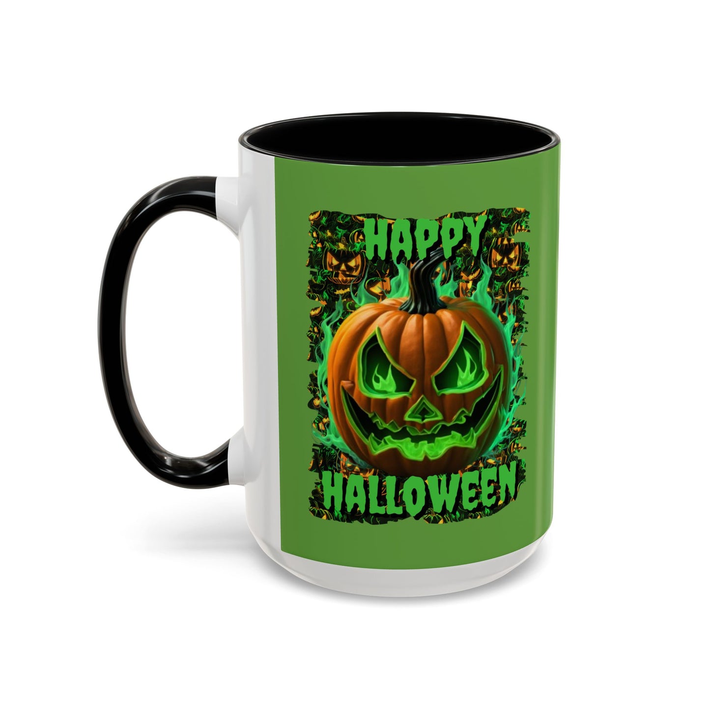 Happy Halloween Green Jack Green Accent Mug by CreepyCrafts.boo