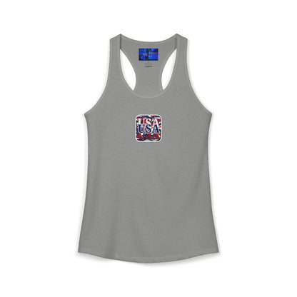 2-sided Red White and BLUE USA Patriot Women's Racerback Tank Top by cypherpunkgear.com