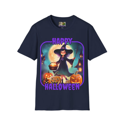 Happy Halloween Little Witch Purple font, Dark colors, Unisex T-Shirt by CreepyCrafts.boo