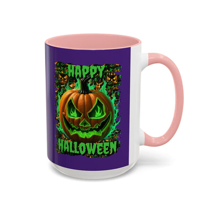 Happy Halloween Green Jack Purple Accent Mug by CreepyCrafts.boo