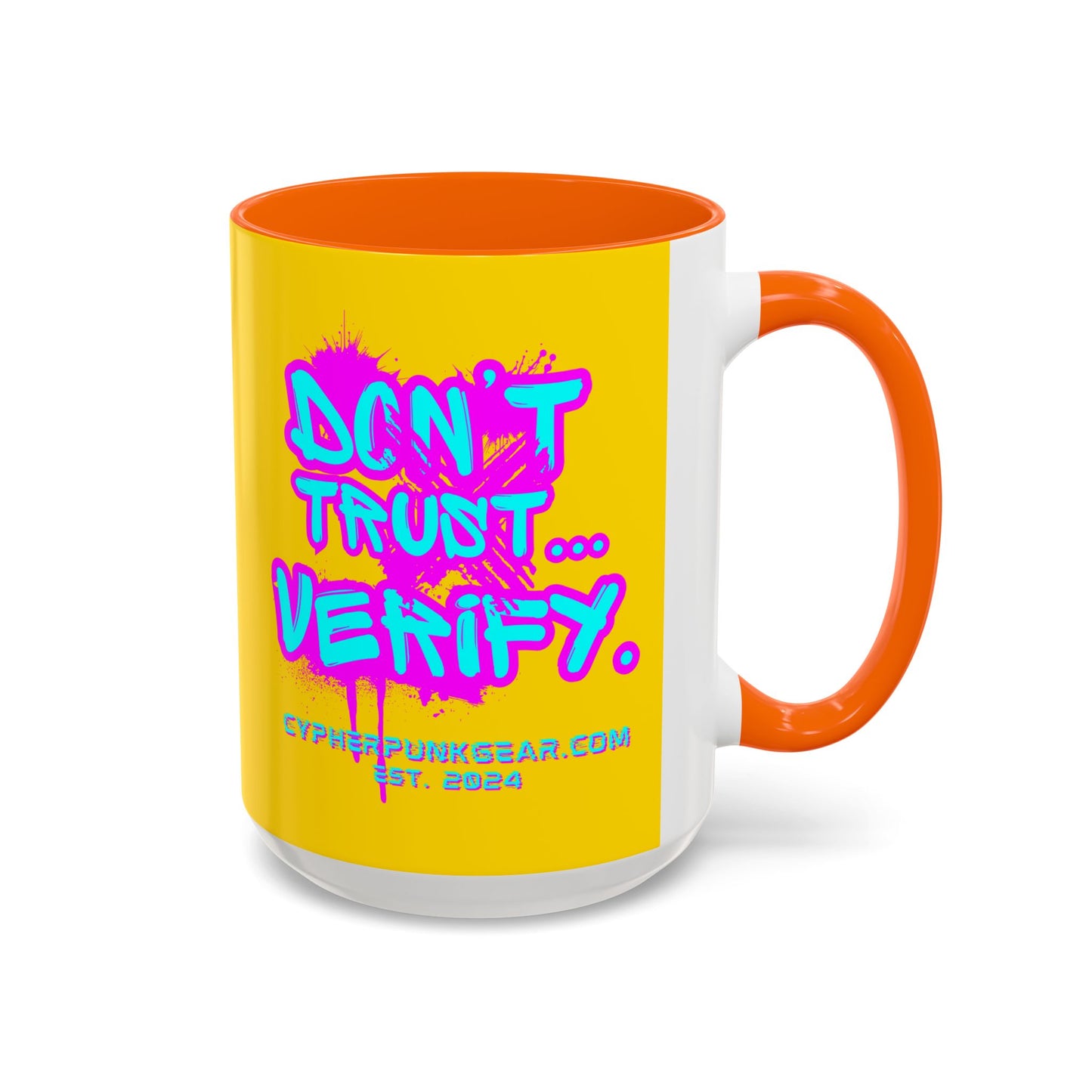 Don't Trust...Verify. Yellow Accent Mug by cypherpunkgear.com