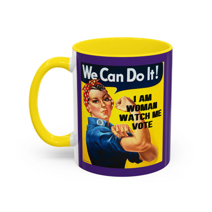 I Am Woman Watch Me Vote Rosie Purple Accent Mug by cypherpunkgear.com