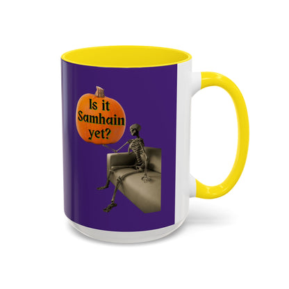 Is it Samhain yet? Skeleton's Pumpkin Purple Accent Mug by CreepyCrafts.boo