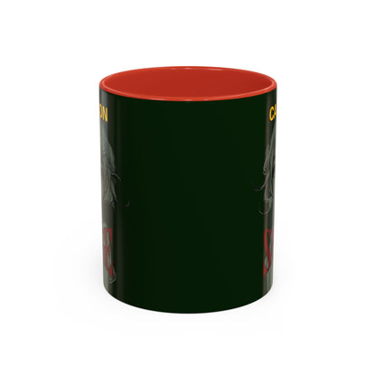 Caution, Savage Dark Green Accent Mug by cypherpunkgear.com