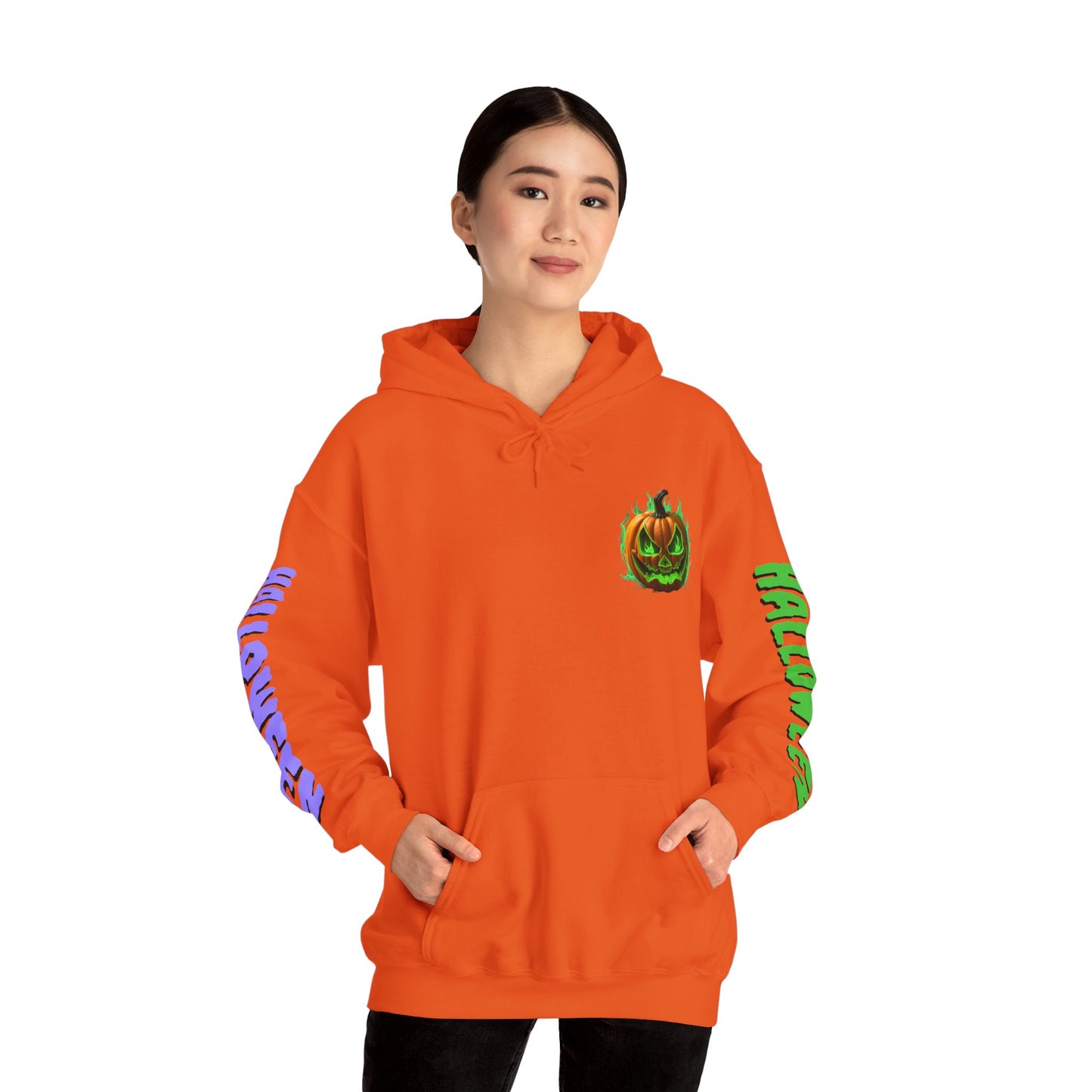 Happy Halloween Green Jack Hoodie Unisex Hooded Sweatshirt by cypherpunkgear