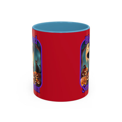 Blessed Samhain Cute Witch Purple font Red Accent Mug by CreepyCrafts.boo