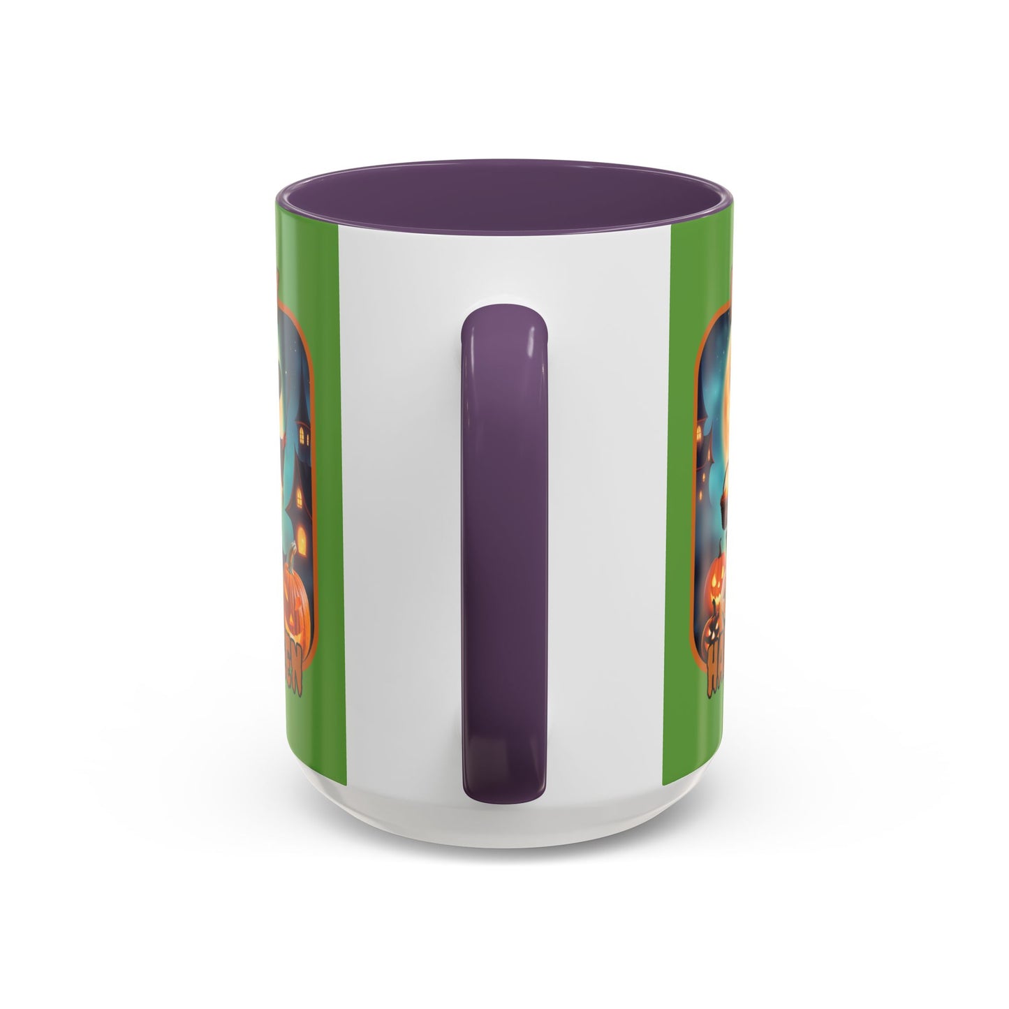 Happy Halloween Little Witch Orange font Green Accent Mug by CreepyCrafts.boo
