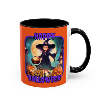 Happy Halloween Little Witch Purple font Orange Accent Mug by CreepyCrafts.boo