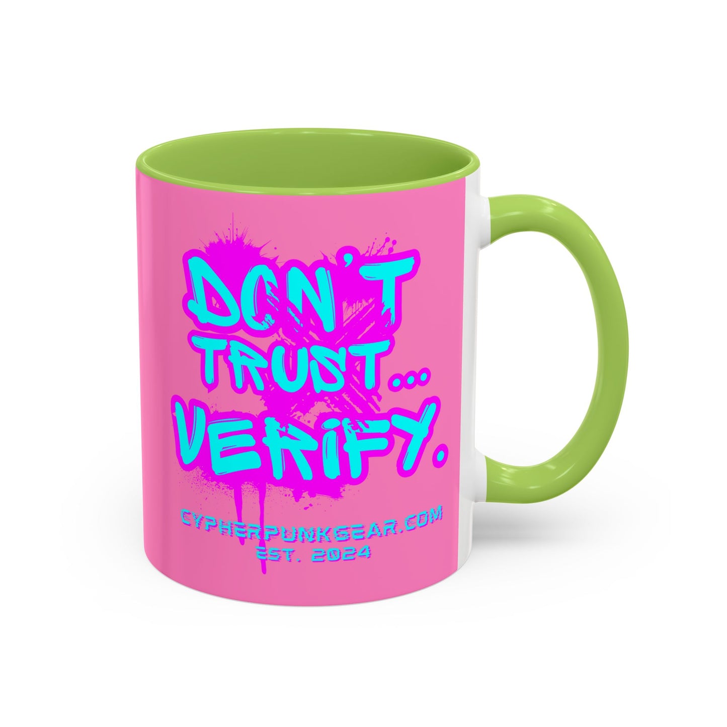 Don't Trust...Verify. Light Pink Accent Mug by cypherpunkgear.com