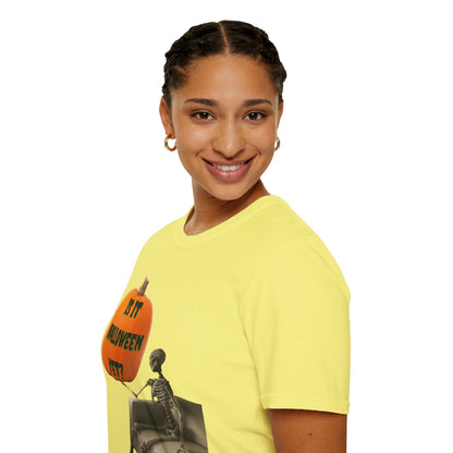 Is it Halloween yet? Skeleton's Pumpkin Light colors Unisex T-Shirt by CreepyCrafts.boo