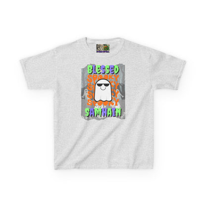 Spooky Blessed Samhain Ghost Mixed font Kids Heavy Cotton™ Tee by CreepyCrafts.boo