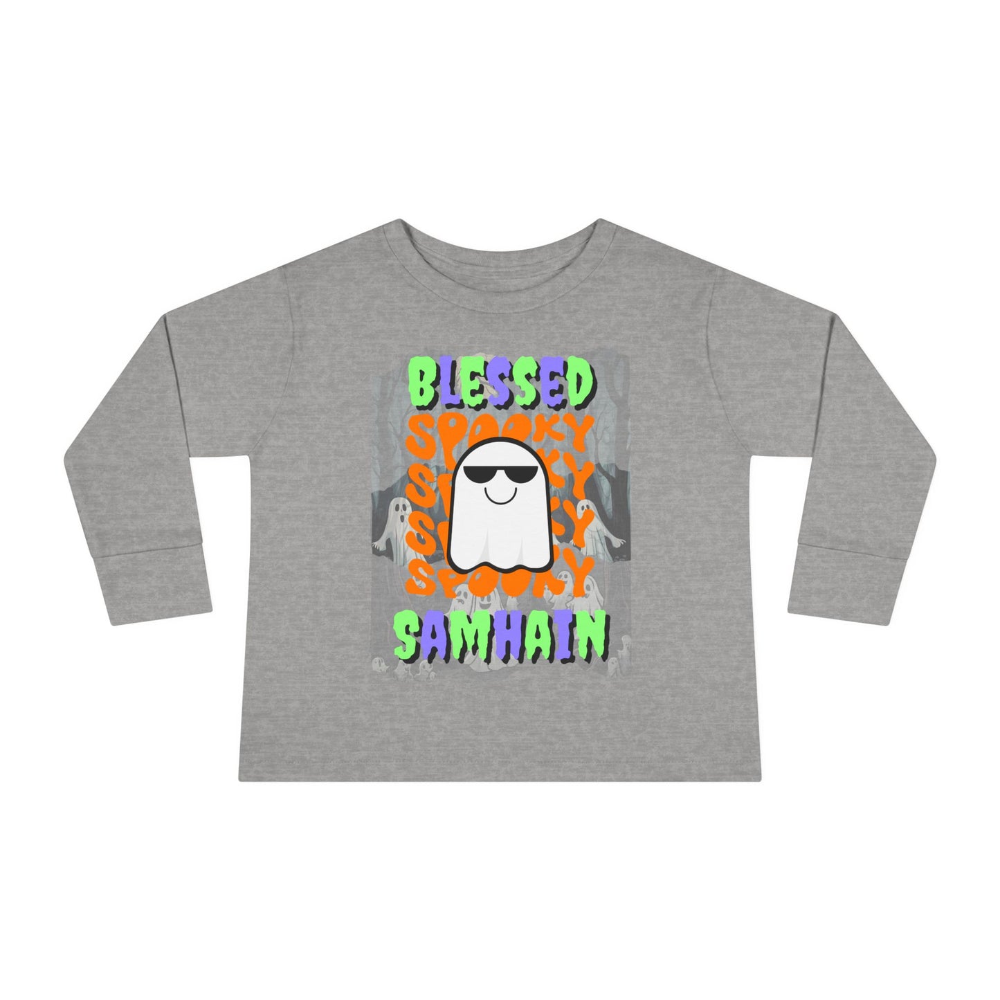Spooky Blessed Samhain Ghost Mixed font Toddler Long Sleeve Tee by CreepyCrafts.boo