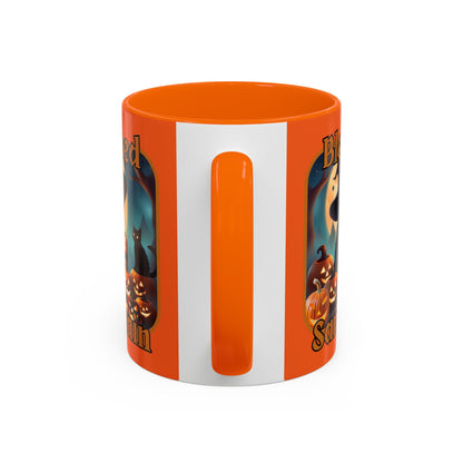 Blessed Samhain Cute Witch Orange font Orange Accent Mug by CreepyCrafts.boo