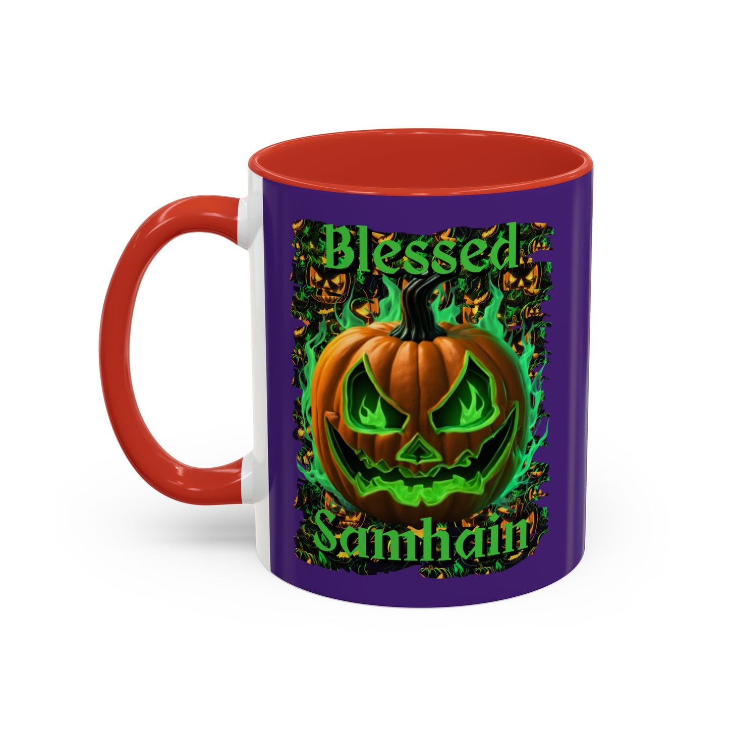 Blessed Samhain Green Jack Purple Accent Mug by CreepyCrafts.boo