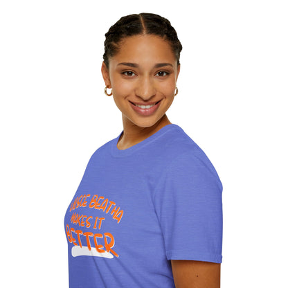 Uisce Beatha makes it better Orange font Light colors Unisex T-Shirt by cypherpunkgear.com
