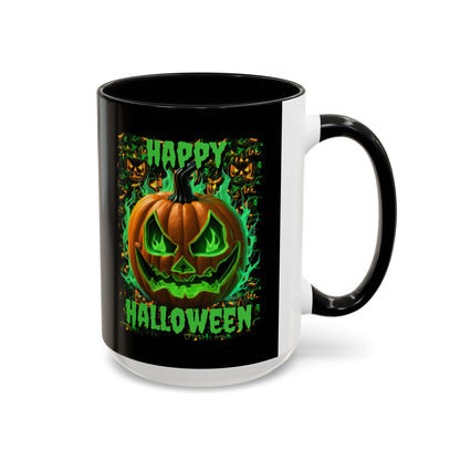 Happy Halloween Green Jack Black Accent Mug by CreepyCrafts.boo
