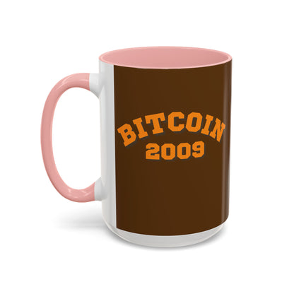 Bitcoin 2009 Brown Accent Mug by cypherpunkgear.com