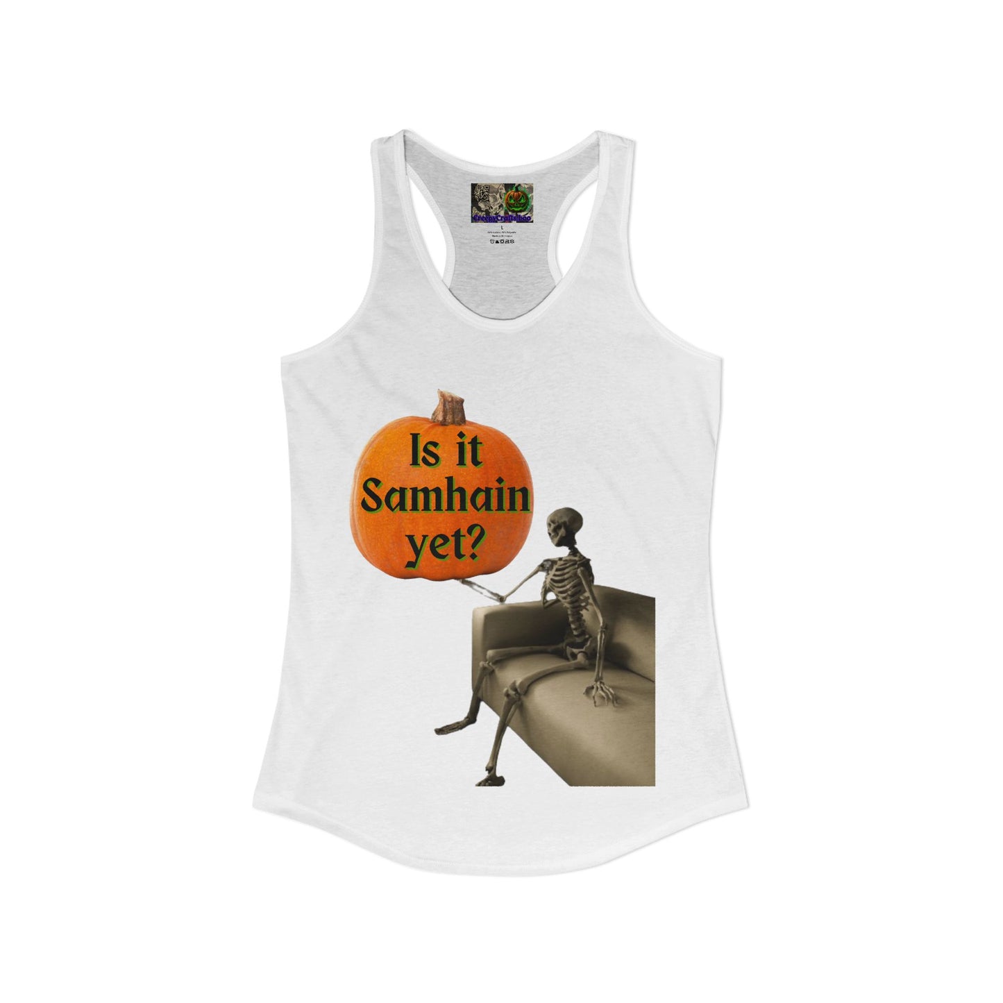 Is it Samhain yet? Skeleton's Pumpkin Women's Racerback Tank Top by CreepyCrafts.boo