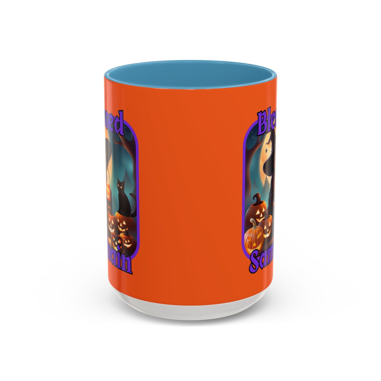 Blessed Samhain Cute Witch Purple font Orange Accent Mug by CreepyCrafts.boo