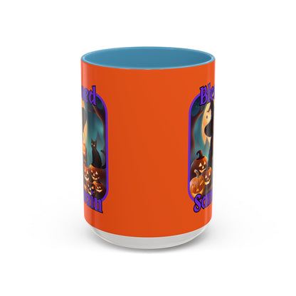 Blessed Samhain Cute Witch Purple font Orange Accent Mug by CreepyCrafts.boo