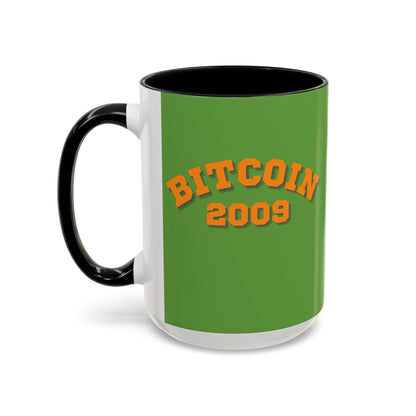 Bitcoin 2009 Green Accent Mug by cypherpunkgear.com
