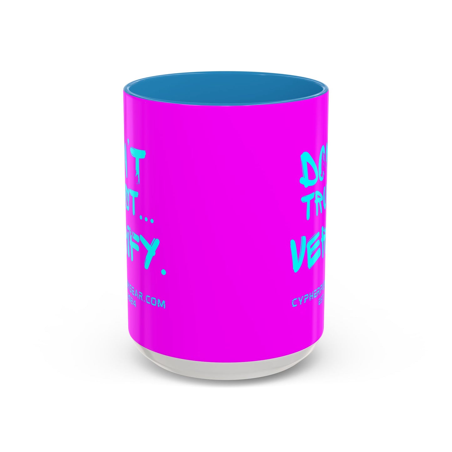 Don't Trust...Verify. Electric Magenta Accent Mug by cypherpunkgear.com