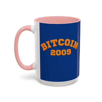 Bitcoin 2009 Dark Blue Accent Mug by cypherpunkgear.com