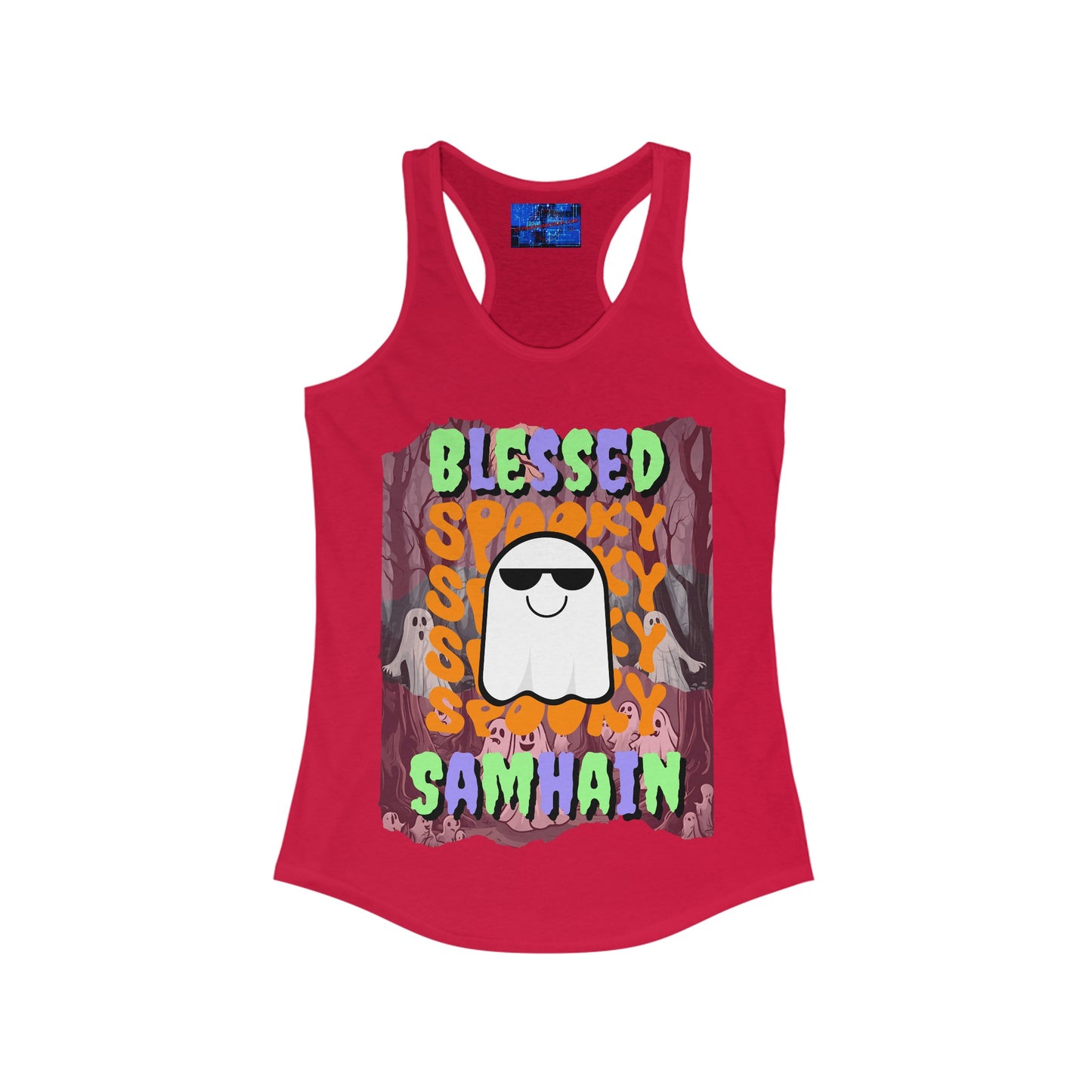 Spooky Blessed Samhain Ghost MXfont Women's Racerback Tank Top by cypherpunkgear