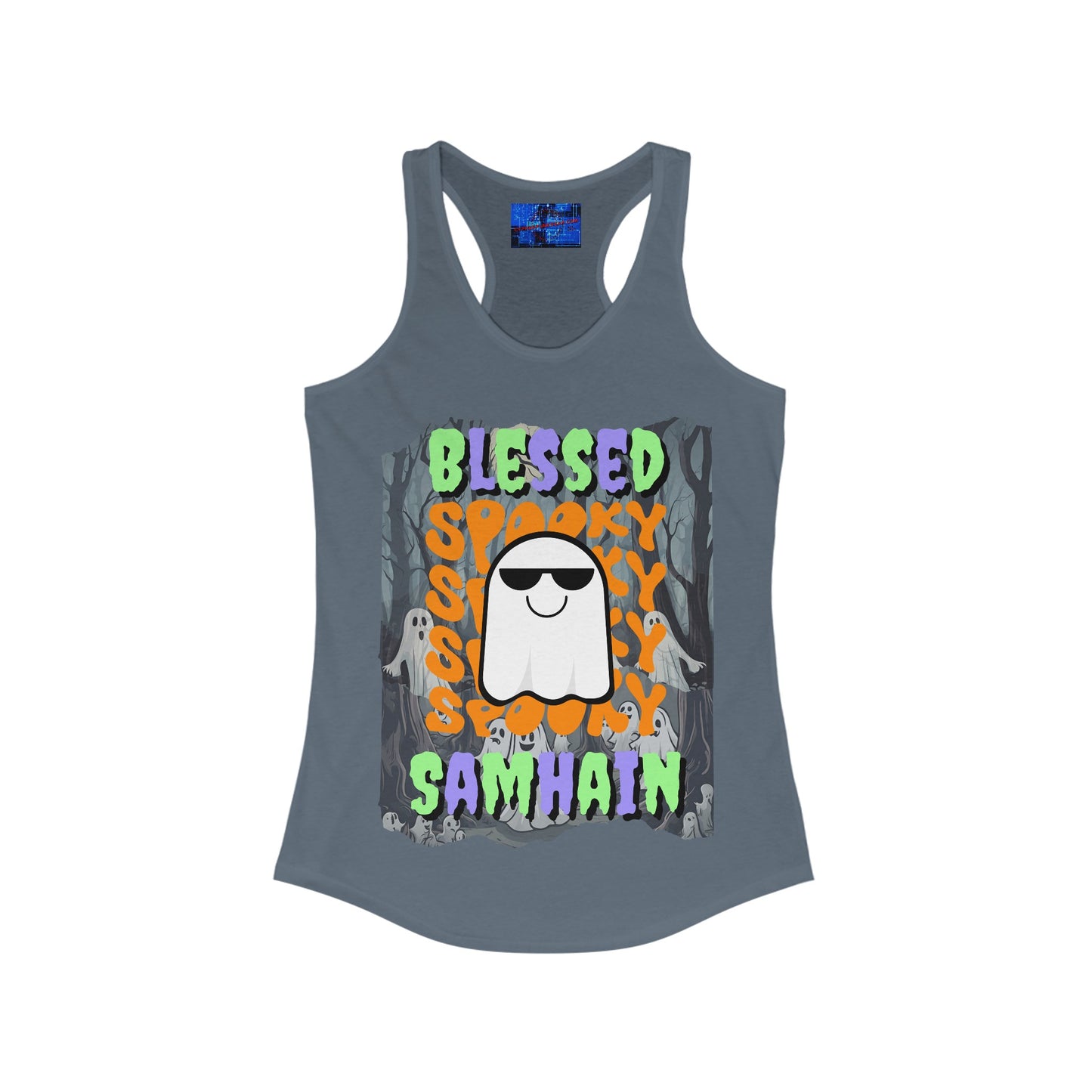 Spooky Blessed Samhain Ghost MXfont Women's Racerback Tank Top by cypherpunkgear