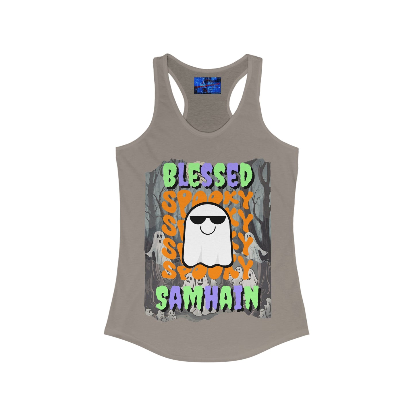 Spooky Blessed Samhain Ghost MXfont Women's Racerback Tank Top by cypherpunkgear