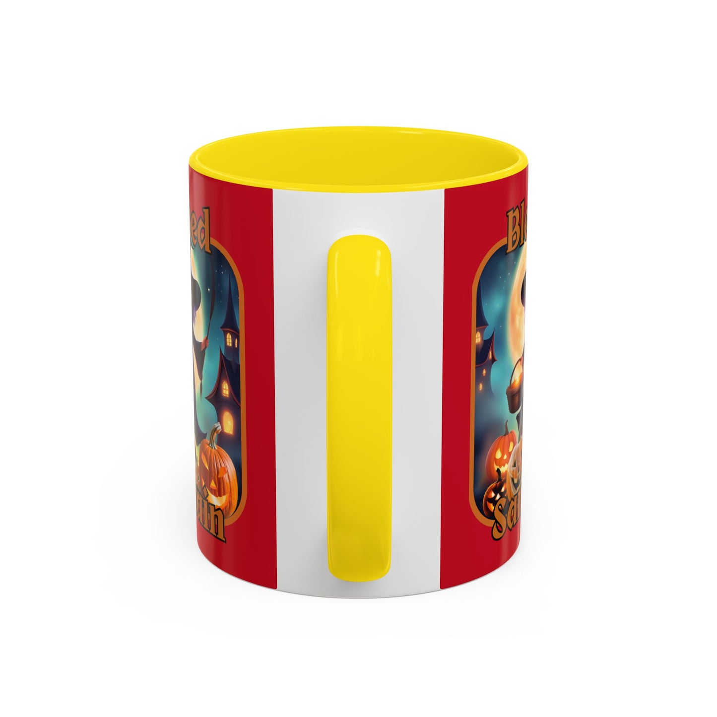 Blessed Samhain Little Witch Orange font Red Accent Mug by CreepyCrafts.boo