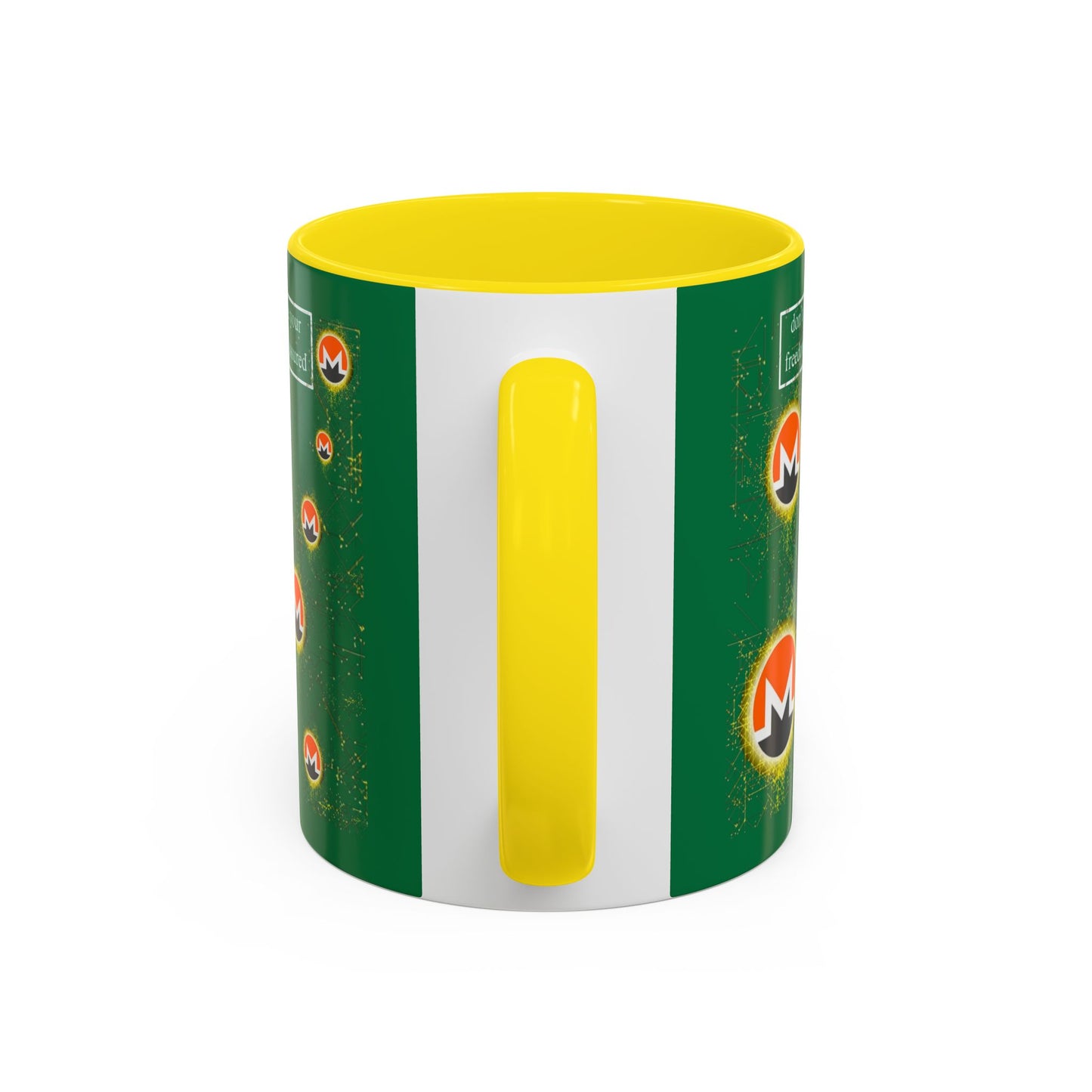 Monero (XMR) don't assume your freedoms are assured Green Accent Mug by cypherpunkgear.com