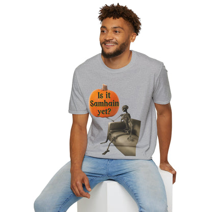 Is it Samhain yet? Skeleton's Pumpkin Light colors Unisex T-Shirt by CreepyCrafts.boo