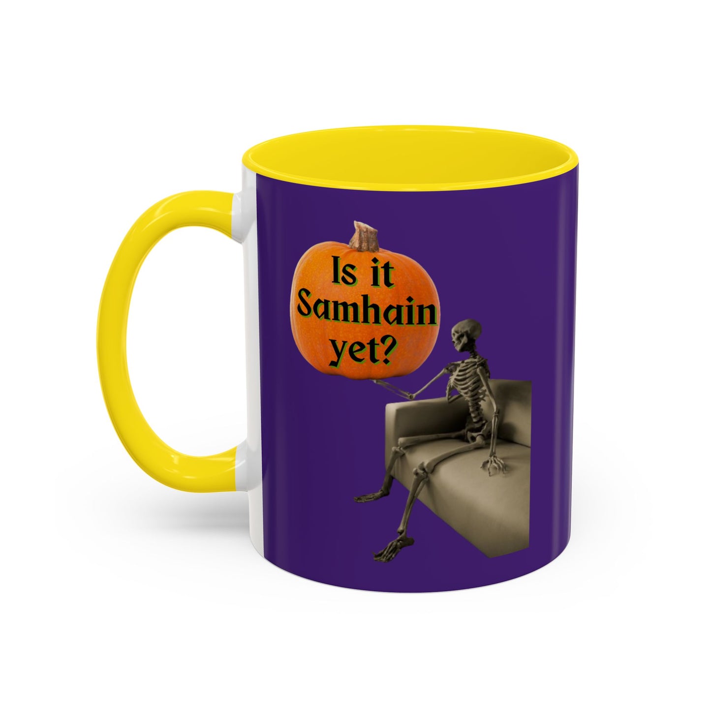 Is it Samhain yet? Skeleton's Pumpkin Purple Accent Mug by CreepyCrafts.boo
