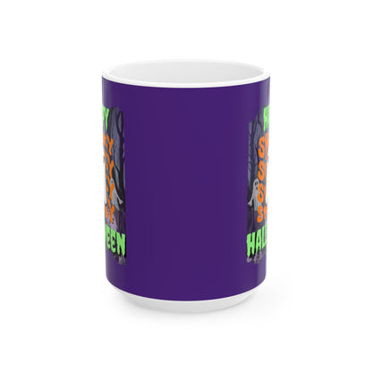 Spooky Happy Halloween Ghost GNfont Purple Mug by cypherpunkgear