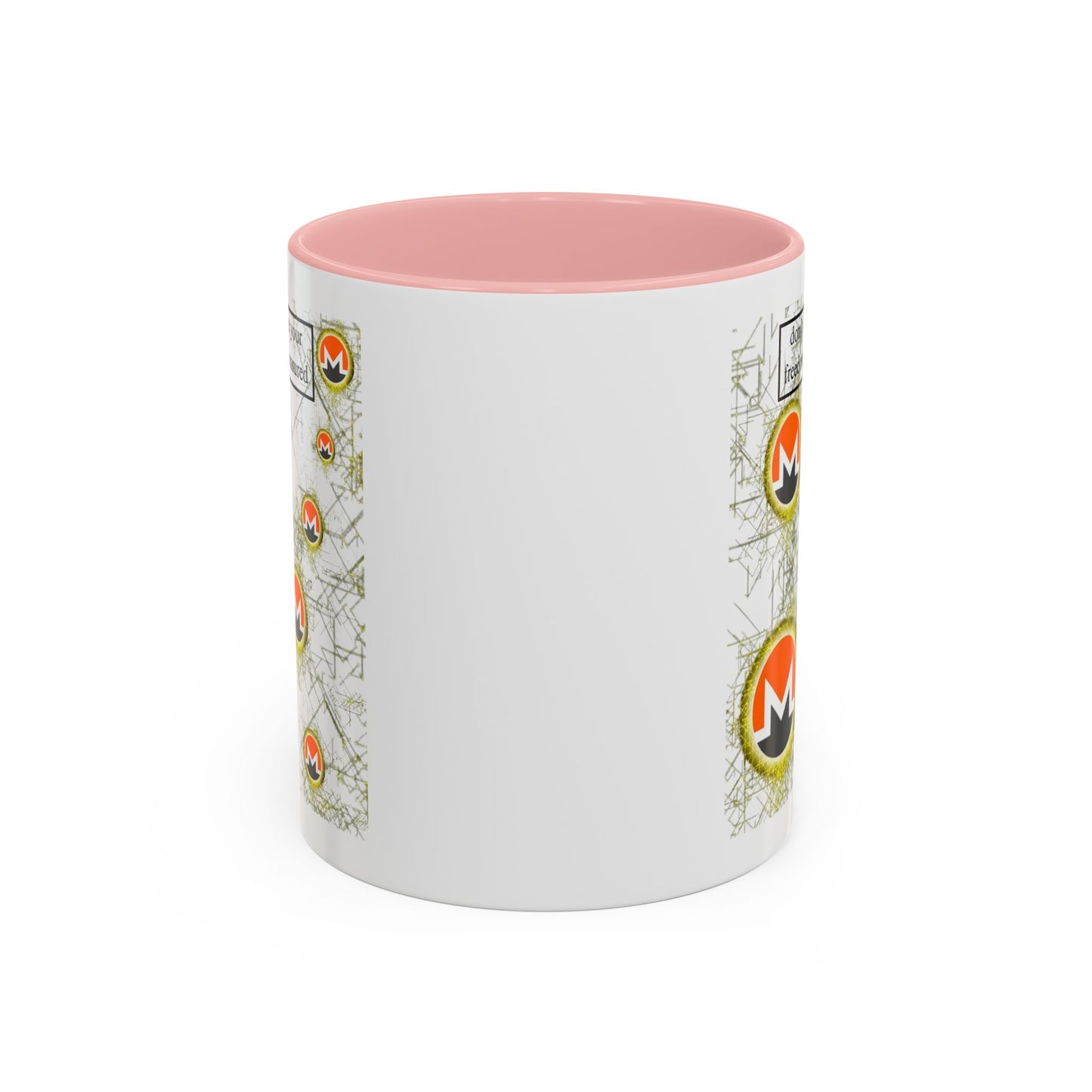 Monero (XMR) don't assume your freedoms are assured White Accent Mug by cypherpunkgear.com