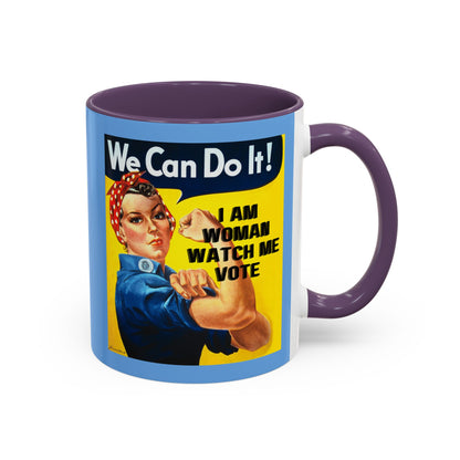 I Am Woman Watch Me Vote Rosie Light Blue Accent Mug by cypherpunkgear.com