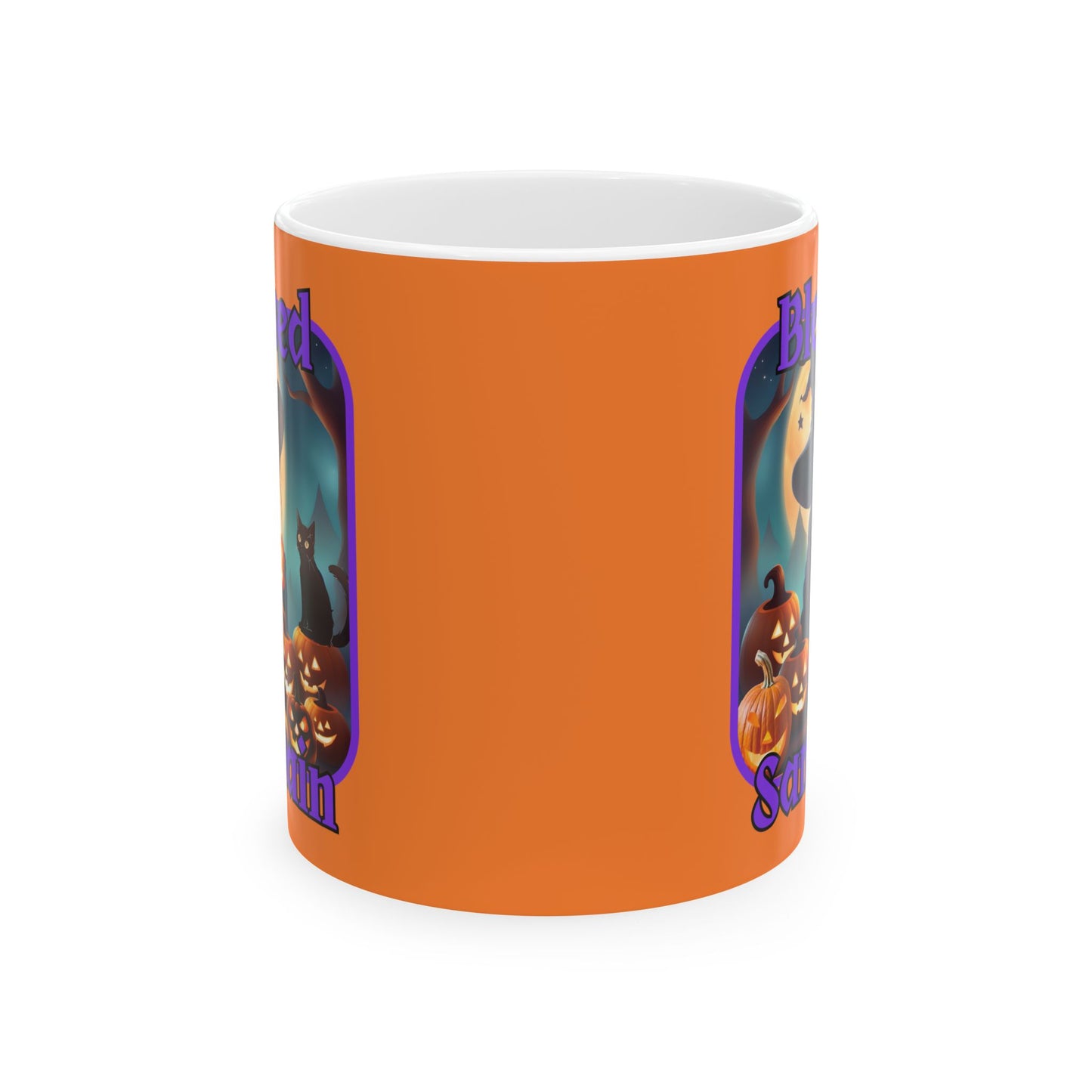 Blessed Samhain Cute Witch PRfont Orange Mug by cypherpunkgear