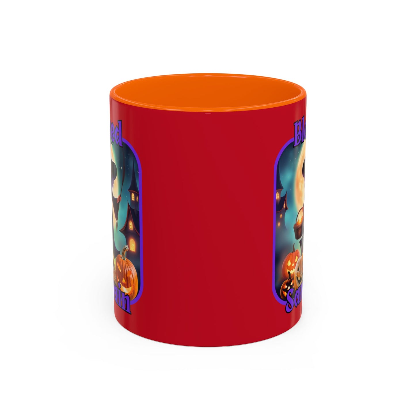 Blessed Samhain Little Witch Purple font Red Accent Mug by CreepyCrafts.boo