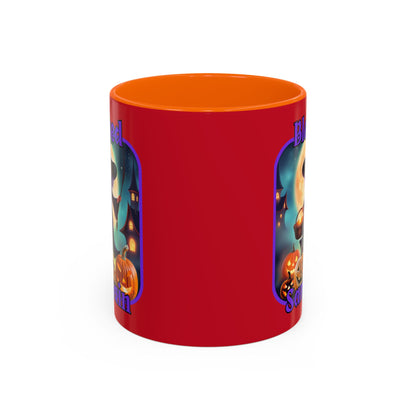Blessed Samhain Little Witch Purple font Red Accent Mug by CreepyCrafts.boo