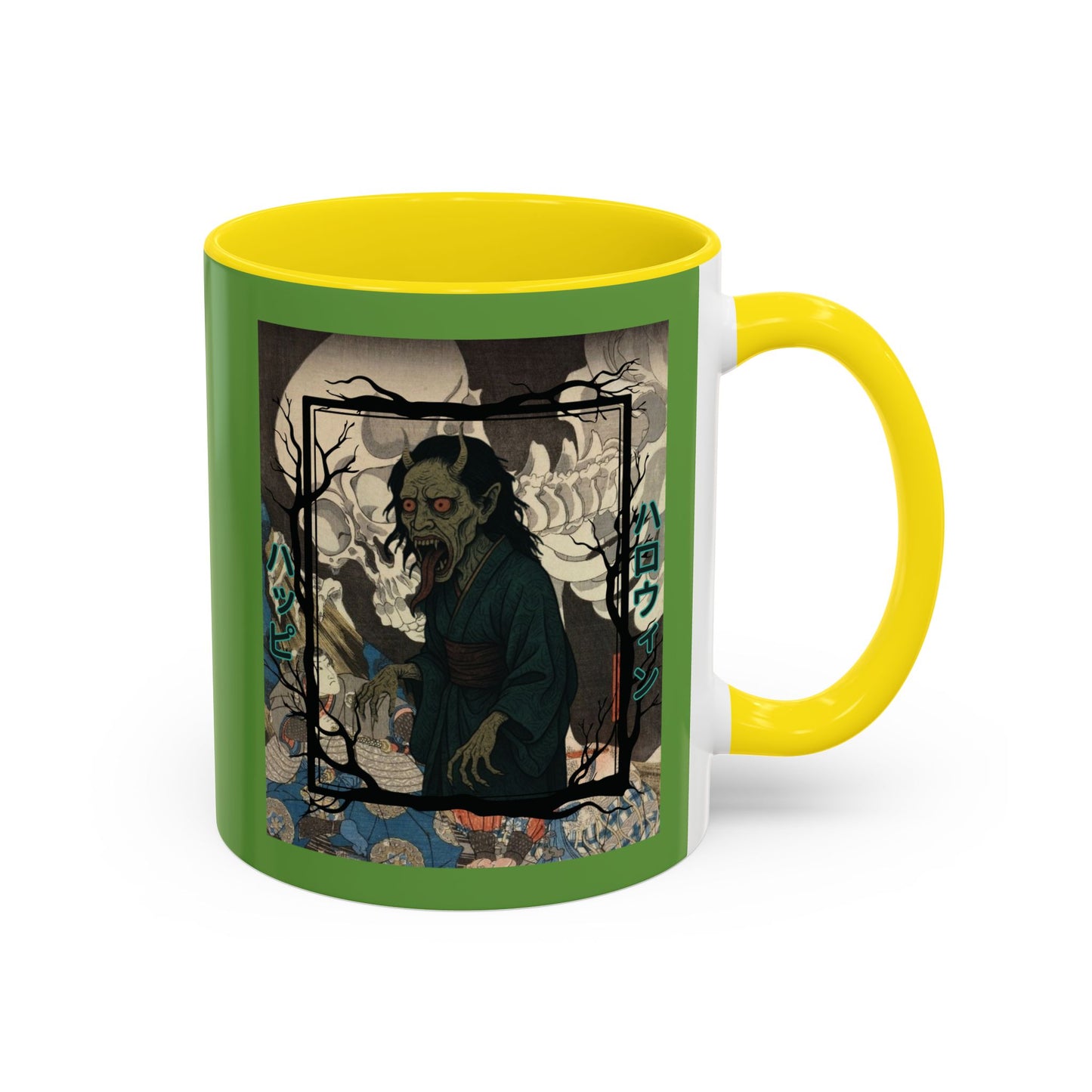 Yōkai Happy Halloween Green Accent Mug by CreepyCrafts.boo