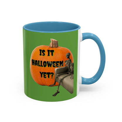 Is it Halloween yet? Skeleton's Giant Pumpkin Green Accent Mug by CreepyCrafts.boo
