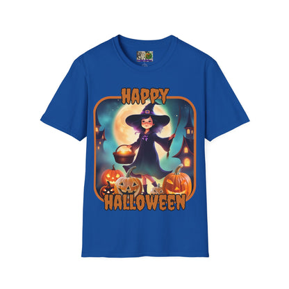 Happy Halloween Little Witch Orange font, Dark colors, Unisex T-Shirt by CreepyCrafts.boo