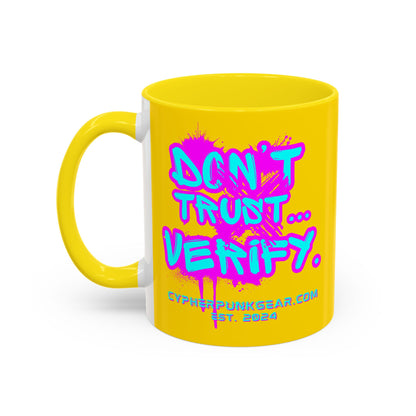 Don't Trust...Verify. Yellow Accent Mug by cypherpunkgear.com
