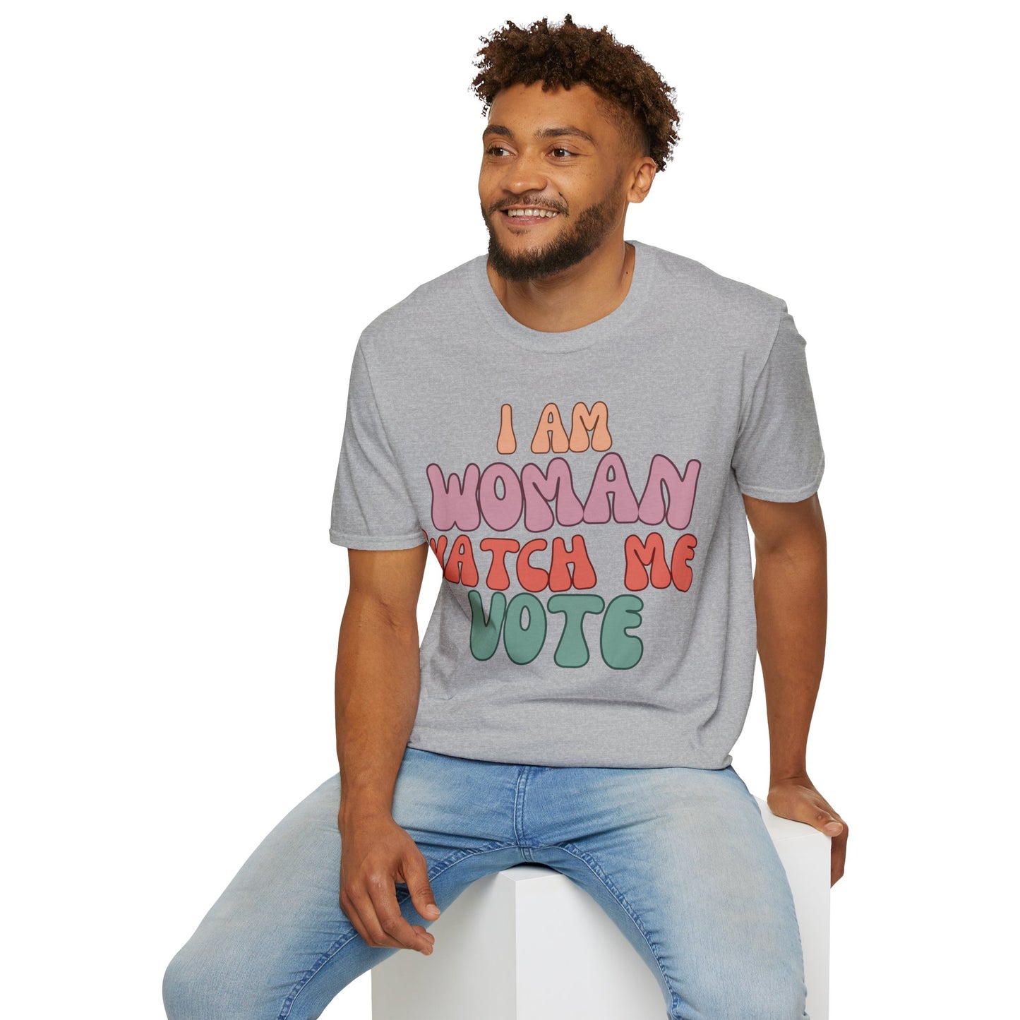 I Am Woman Watch Me Vote Light colors Unisex T-Shirt by cypherpunkgear.com