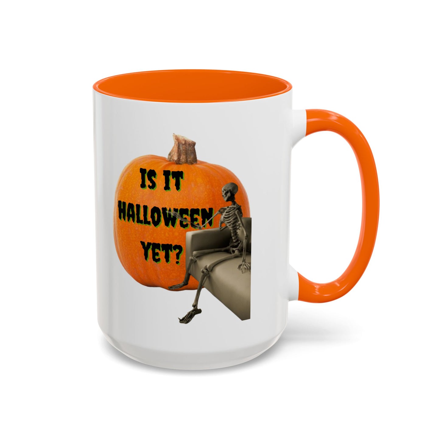 Is it Halloween yet? Skeleton's Giant Pumpkin White Accent Mug by CreepyCrafts.boo