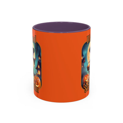 Blessed Samhain Little Witch Orange font Orange Accent Mug by CreepyCrafts.boo