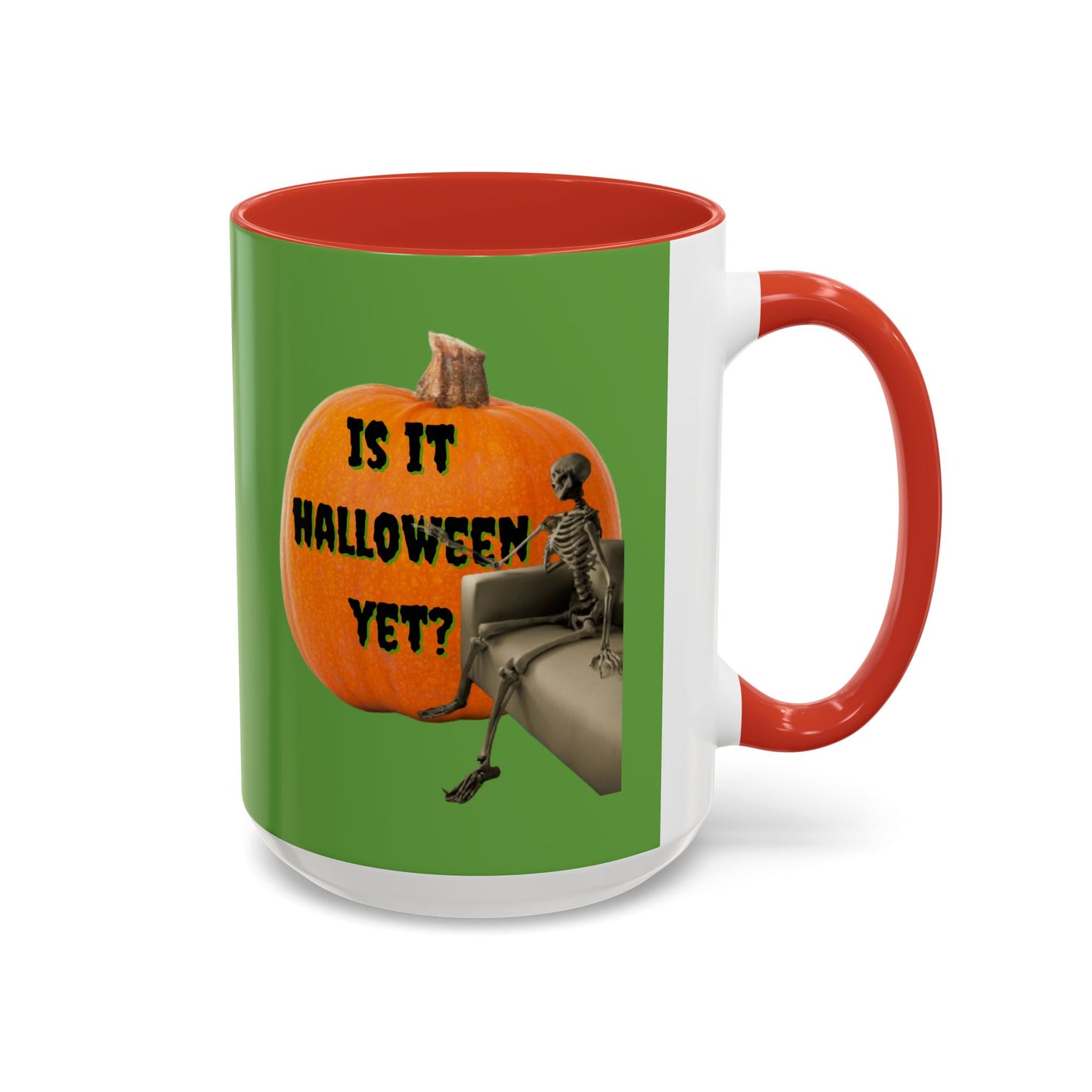 Is it Halloween yet? Skeleton's Giant Pumpkin Green Accent Mug by CreepyCrafts.boo